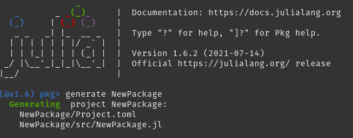 "Generate a new package in the REPL